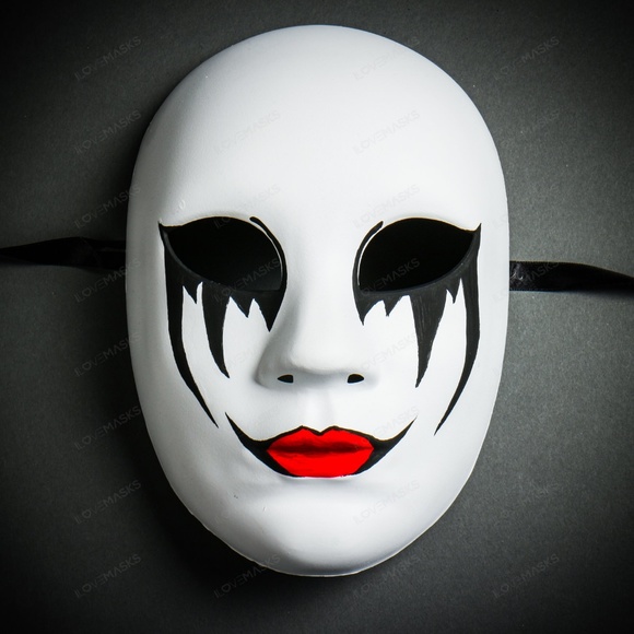 White Full Face Venetian Clown Joker Carnival Mask - Picture 4 of 4